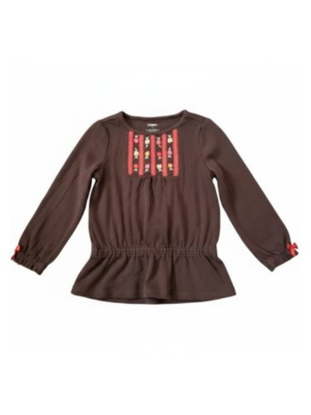 GYMBOREE Brown Embroidered Flowers Long Sleeved Top Girls Size 3